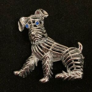 Gerry’s Vintage Signed Terrier Dog Brooch with Blue Crystal Eyes Collector